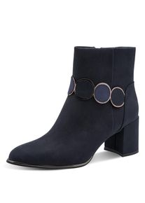 Stiefelette Marco Tozzi, Damen, Gr. 41, grau (dunkelblau), Textil, Veloursleder, aufgeraut, unifarben, Schuhe Stiefelette, Blockabsatz, Ankle Boots, mit eleganter Zierkette und Kontrastbes&auml;tzen