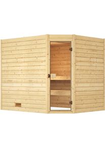 Sauna Weka "Massivholzsauna VALIDA Eck 3", beige (natur), Saunaofen, externe Steuerung, 7,5 kW, Saunen, Sauna, Blockbohlen, moderne Ganzglast&uuml;r, Eckeinstieg