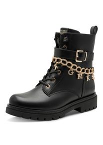 Schn&uuml;rstiefelette MARCO TOZZI by GMK, Damen, Gr. 37, schwarz, Lederimitat, Schuhe Schn&uuml;rstiefelette, Blockabsatz, Schn&uuml;rboots mit edler Zierkette mit GMK-Lettern