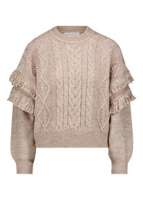 BETTY & CO Strickpullover BETTY & CO "Strickpullover mit Fransen", Damen, Gr. 40, taupe melange, Pullover Strickpullover