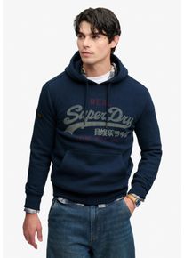 Kapuzensweatshirt Superdry "VL HERITAGE RELAXED HOOD", Herren, Gr. M, blau (deep sea blau marl), angeraute Sweatware, Obermaterial: 60% Baumwolle, 40% Polyester, bedruckt, meliert, relaxed fit normal, Rundhals, Rippb&uuml;ndchen, Sweatshirts Kapuzensweatshirt, Baumwollmischung, relaxed fit