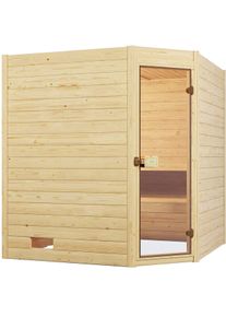 Sauna Weka "Massivholzsauna VALIDA Eck 1.8", beige (natur), Saunaofen, externe Steuerung, 5,4 kW, Saunen, Sauna, Blockbohlen, Eckeinstieg, moderne Ganzglast&uuml;r