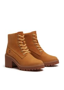 Schn&uuml;rboots Timberland "STONE HEIGHTS - MID LACE BOOT", Damen, Gr. 41,5, braun (wheat nubuck), Leder, Schuhe Schn&uuml;rboots