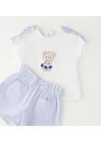 Shorts MINIBANDA "BABY GIRL SUMMER SET", M&auml;dchen, Gr. 74, EURO-Gr&ouml;&szlig;en, blau (optical wei&szlig;), 95% Baumwolle, 5% Elasthan - 75% Baumwolle, 25% Polyester, Hosen Shorts