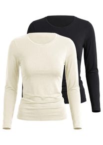 Unterhemd Nina von C. "2er Pack Langarm Shirt Seide&Modal", Damen, Gr. 40, 2 Stk., bunt (schwarz, champagner), Modal-Seide, , Basic, figurumspielend, Rundhals, Unterhemden Unterhemd