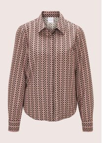 Madeleine Mode Hemdbluse MADELEINE "Bluse Bluse mit geometrischem Druck", Damen, Gr. 34, portwein, malve, multicolor, Modern, regular fit, V-Ausschnitt, Blusen Hemdbluse