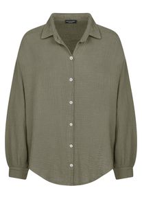Langarmbluse SASSYCLASSY "Ultra Oversize Musselin-Blusenhemd k&uuml;rzere Variante", Damen, Gr. 0-M, gr&uuml;n (khaki), Weitere Stoffart, Obermaterial: 100% Baumwolle CO., lang, V-Ausschnitt, Blusen Langarmbluse, Hemdbluse lang aus Baumwolle mit V-Ausschnitt, One Size (Gr. 36-48)