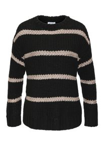 Strickpullover Lascana, Damen, Gr. 44/46, schwarz (schwarz, goldfarben), Grobstrick, Obermaterial: 50% Polyacryl, 30% Polyamid, 10% Polyester, 7% Wolle, 3% metallisierte Fasern, Lurex, gestreift, leicht gl&auml;nzend, figurumspielend h&uuml;ftlang, Rundhals, Rippstrickb&uuml;ndchen, Pullover Strickpullover, mit Streifenmuster und Lurexgarn, Langarmpullover, casual