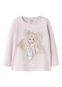 Langarmshirt name it "NMFSOMA FROZEN LS NREG TOP WDI", M&auml;dchen, Gr. 110, rosa (cradle pink), Jersey, Obermaterial: 95% Baumwolle, 5% Elasthan, bedruckt, regular fit normal, Rundhals, Shirts Langarmshirt, Baumwollmischung, regular fit, die Eisk&ouml;nigin: mit Elsa Glitzerdruck