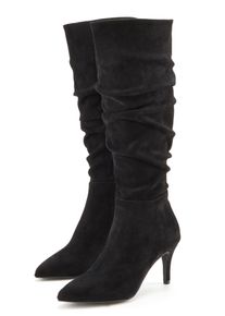 Rei&szlig;verschlussstiefel Lascana "Langschaft, High-Heel Stiefelette, Slouchy Boots, Stiefel", Damen, Gr. 38, Textil, schwarz, Obermaterial: 100% Textilmaterial. Decksohle: 100% Textilmaterial. Futter: 100% Textilmaterial. Laufsohle: 100% Synthetik, unifarben, Basic,festlich, Schuhe Rei&szlig;verschlussstiefel, mit elegant modischer Raffung