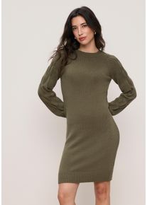 Strickkleid Tamaris "mit Raglan&auml;rmeln und Zopfmuster", Damen, Gr. 44, N-Gr, braun (khaki m&eacute;lange), Strick, Obermaterial: 50% Viskose, 28% Polyester, 22% Polyamid, meliert, unifarben, figurumspielend mini, Rundhals, Raglan&auml;rmel B&uuml;ndchen, Kleider Strickkleid, aus weicher Viskosemischung