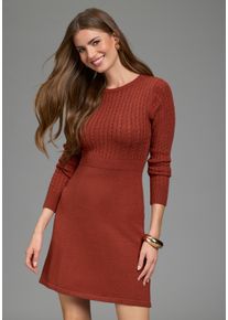Strickkleid Laura Scott "aus Viskosemischung", Damen, Gr. 38, N-Gr, braun (rotbraun), Strick, Obermaterial: 50% Viskose, 28% Polyester, 22% Polyamid, Zopfmuster, unifarben, figurbetont mini, Rundhals, Kleider Strickkleid, mit Zopfstrick-Muster