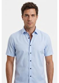 Kurzarmhemd OLYMP "Luxor", Herren, Gr. 43, N-Gr, bleu, Web, Obermaterial: 100% Baumwolle, normal, Hemden Kurzarmhemd, Businesshemd, modern fit, Button-down-Kragen