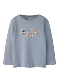 Langarmshirt name it "NMMVICTOR LS NREG TOP", Jungen, Gr. 98, grau (tradewinds print:space), Jersey, Obermaterial: 100% Baumwolle, bedruckt, regular fit normal, Rundhals, gerader Abschluss, Shirts Langarmshirt, Baumwolle, regular fit