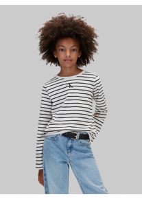 Langarmshirt Calvin Klein Jeans "CK STRIPE LS T-SHIRT", M&auml;dchen, Gr. 10 (140), schwarz-wei&szlig; (turtledove), Single Jersey, Obermaterial: 100% Baumwolle, gestreift, regular fit normal, Rundhals, eingesetzt abgesteppte Kante, Shirts Langarmshirt, Regular fit mit Streifenmuster