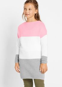 Longpullover bonprix, M&auml;dchen, Gr. 152/158, rosa (puderrosa, wollwei&szlig;, grau gestreift), Obermaterial: 50% Baumwolle, 50% Polyacryl, regular fit, Pullover Longpullover, f&uuml;r M&auml;dchen, mit Blockstreifen, Regular Fit