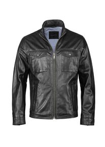 Lederjacke Bugatti "BUNICOLO", Herren, Gr. 54, schwarz, Obermaterial: 100% Lammleder LEL., uni, regular fit, Jacken Lederjacke, mit Stehkragen und Reisverschl&uuml;ssen