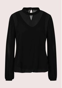 Madeleine Mode Langarmbluse MADELEINE "Bluse Chiffonbluse mit Ballon&auml;rmeln", Damen, Gr. 40, schwarz, Modern, comfort fit, hoch geschlossener Ausschnitt, Blusen Langarmbluse