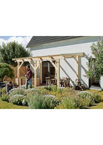 Terrassendach Konifera "Fulu", beige (unbehandelt), B:510cm T:300cm, Fichtenholz, Leimholz, Polycarbonat (PC), Terrassen&uuml;berdachungen, Terrassendach, Bausatz aus naturbel. Leimholz mit lichtdurchl. Polycarbonat-Pultdach