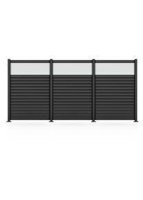 Gartenzaun STAKET PRO "Komplettzaun &raquo;Rhombus Mini&laquo; Breite 1200 mm + Fl&auml;chendruck 84", schwarz (anthrazit struktur), H:180cm, Aluminium, Sicherheitsglas, Zaunelemente, Gartenzaun, Zaunh&ouml;he 180 cm, Zaunl&auml;nge 2,484 - 3,726 m