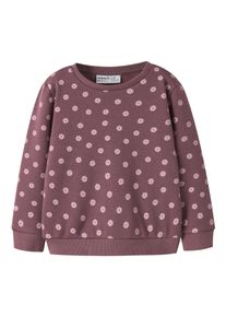 Sweatshirt name it "NMFDAVINA LS SWEAT FLEECE BRU NOOS", M&auml;dchen, Gr. 104, braun (wild ginger aop:with lilas flowers), Sweatware, Obermaterial: 66% Polyester, 30% Baumwolle, 4% Elasthan, bedruckt, normal normal, Rundhals, Rippb&uuml;ndchen, Sweatshirts Sweatshirt, in klassischer Form und mit tollem Alloverprint