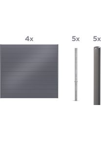 Dichtzaun Alberts "Palitio, Profilh&ouml;he 150 mm", grau (umbragrau ral 7022, zum einbetonieren), H:180cm, Aluminium, Zaunelemente, Dichtzaun, Aluminium, verschiedene Dekore und L&auml;ngen