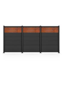 Gartenzaun STAKET PRO "Komplettzaun &raquo;Rhombus Mini&laquo; Breite 1200 mm + Cortenstahl", schwarz (anthrazit struktur), H:180cm, Aluminium, Sicherheitsglas, Zaunelemente, Gartenzaun, Zaunh&ouml;he 180 cm, Zaunl&auml;nge 2,484 - 3,726 m