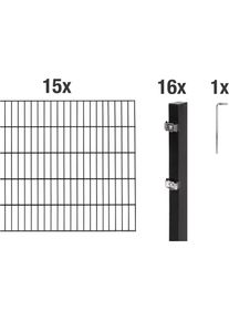 Doppelstabmattenzaun ALBERTS "Grundset", schwarz, H:120cm, Stahl, Zaunelemente, Doppelstabmattenzaun, H&ouml;he: 80-200 cm, Gesamtl&auml;nge: 4-30 m, zum Einbetonieren