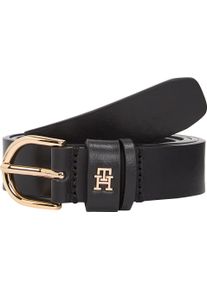 Lederg&uuml;rtel Tommy Hilfiger "ESSENTIAL EFFORTLESS 2.5 cm breit GOLD", Damen, Gr. 85, schwarz, Rindsleder, unifarben, G&uuml;rtel Lederg&uuml;rtel, Logoemblem, weiche Haptik, ovale Einfachdornschlie&szlig;e