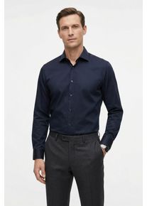 Businesshemd BOSS, Herren, Gr. 42, N-Gr, blau (dunkelblau404), Web, Obermaterial: 100% Baumwolle, unifarben, regular fit normal, Rundhals, 2-Knopf-Manschette mit Schlitz, Hemden Businesshemd, Kentkragen, Regular Fit, b&uuml;gelleichte Qualit&auml;t