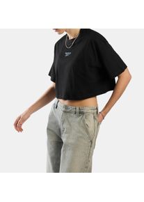 T-Shirt Reebok "ID CROPPED BOX FIT T-SHIRT", Damen, Gr. XS, schwarz, Shirts T-Shirt, mit Rundhalsausschnitt, aus Baumwolle, normale L&auml;nge