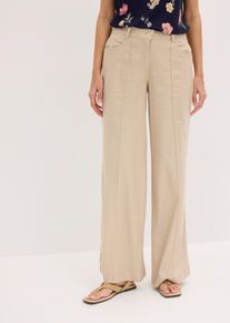 Palazzohose bonprix, Damen, Gr. 48, K-Gr, beige (beige (kurzgr&ouml;&szlig;e)), Obermaterial: 55% Leinen, 45% Viskose, loose fit, Hosen Palazzohose, aus Leinen und Viskose, Loose Fit, eleganter Stil