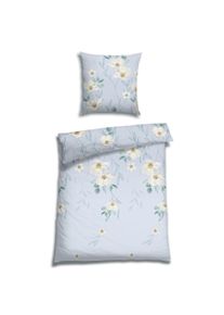 Bettw&auml;sche FLORELLA "Rena sky Edel-Satin, 100% Baumwolle", blau (sky), B/L: 135cm x 200cm, 1 Stk., 1 Stk., Satin, B/L: 80cm x 80cm, 2 Stk., Bettw&auml;sche, Bettw&auml;sche