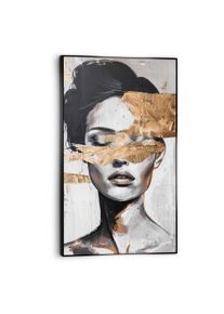 Wandbild REINDERS "Frau mit goldfarbenem Detail", schwarz-wei&szlig; (farbe bild(er): schwarz, wei&szlig;), B:70cm H:118cm T:3,7cm, Bilder, Wandbild, Wohnzimmer - Schwarz-Wei&szlig; - MDF - Frauen - 70x118 cm