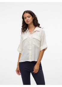V&eacute;ro Moda Kurzarmbluse VERO MODA "VMFABIANA 3/4 SHIRT VMA NOOS", Damen, Gr. L, beige (birch), Web, Obermaterial: 100% Polyester, unifarben, relaxed fit h&uuml;ftbedeckend, Blusen Kurzarmbluse
