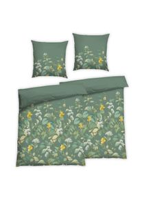 Bettw&auml;sche FLORELLA "Alicee pfau Soft-Touch Satin, 50% Baumwolle, 50% Viskose", gr&uuml;n (pfau), B/L: 135cm x 200cm, 2 Stk., 2 Stk., Satin, B/L: 80cm x 80cm, 4 Stk., Bettw&auml;sche, Bettw&auml;sche