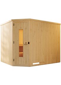 Sauna Weka "Element-Ecksauna VARBERG 4", beige (natur), Bio-Ofen, externe Steuerung, 9 kW, Saunen, Sauna, vorgefertigte Elemente, isolierte Holzt&uuml;r