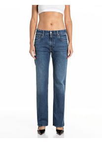 Straight-Jeans Replay "AKEME", Damen, Gr. 31, L&auml;nge 30, blau (dunkelblau), Denim/Jeans, Obermaterial: 73% Baumwolle, 26% Lyocell, 1% Elasthan, Destroyed-Effekte, straight fit lang, Jeans Straight-Jeans, mit niedriger Leibh&ouml;he