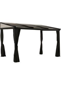 Terrassendach Sojag "Terrassen&uuml;berdachung Budavar Schwarz", schwarz, B:367cm T:299cm, Aluminium, Terrassen&uuml;berdachungen, Terrassendach, Inkl. Moskitonetzen & Vorh&auml;ngen
