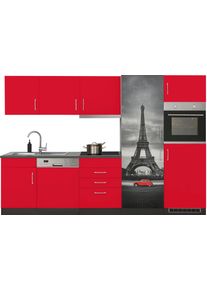 K&uuml;chenzeile KOCHSTATION "KS-Paris - K&uuml;chen mit einzigartigen Fotomotiven auf den Fronten", rot (k&uuml;che: rot, front: rot, korpus: grafit, arbeitsplatte: anthrazit), B:290cm H:200cm T:60cm, Komplettk&uuml;chen-Sets, K&uuml;chenzeile, Breite 290 cm, wahlweise mit E-Ger&auml;ten und Induktion
