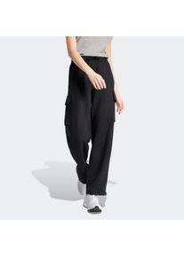 Sporthose adidas Sportswear "ESSENTIALS LINEAR", Damen, Gr. S, N-Gr, schwarz-wei&szlig; (schwarz, wei&szlig;, normal, gr.), Obermaterial: 55% Baumwolle, 36% Polyester, 9% Viskose, Hosen Sporthose, Cargohose mit flauschiger Innenseite, regul&auml;r geschnitten, hoher Bund