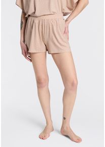 Schlafshorts BOSS "B Logo", Damen, Gr. XXL, N-Gr, beige (light beige 271), Jersey, Obermaterial: 95% Lyocell, 5% Elasthan, Basic ca. Mitte Oberschenkel, Hosen Schlafshorts