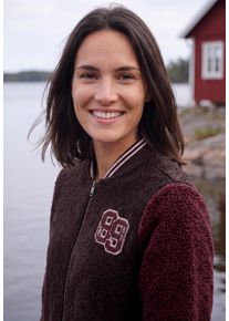Sweatjacke Cecil, Damen, Gr. M (40), berry rot, Sweatware, Obermaterial: 100% Polyester, unifarben mit Farbeins&auml;tzen, normal h&uuml;ftlang, Rundhals, B&uuml;ndchen, Sweatjacken Sweatjacke, Teddy-Blouson mit Patch-Detail / Im College-Look, Topseller