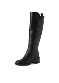 Stiefel Tamaris, Damen, Gr. 41, Textil, Normalschaft, schwarz, Leder, Lederimitat, unifarben, Schuhe Stiefel, Blockabsatz, Langschaftstiefel mit T-Logopr&auml;gung, Topseller