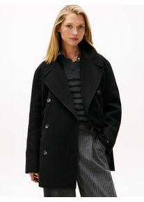 Kurzmantel Tommy Hilfiger "DF WOOL BLEND REG PEACOAT", Damen, Gr. 40, schwarz, Web, Obermaterial: 60% Wolle, 40% Polyester, unifarben, h&uuml;ftbedeckend, V-Ausschnitt, M&auml;ntel Kurzmantel, mit Wolle, Topseller