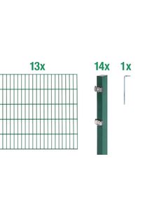 Doppelstabmattenzaun Alberts "Grundset", gr&uuml;n, H:200cm, Stahl, Zaunelemente, Doppelstabmattenzaun, H&ouml;he: 80-200 cm, Gesamtl&auml;nge: 4-30 m, zum Einbetonieren