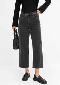 Weite Jeans bonprix, Damen, Gr. 54, N-Gr, schwarz denim, Obermaterial: 82% Baumwolle, 17% Polyester, 1% Elasthan, loose fit, Jeans Weite Jeans, mit Mid Waist, Loose Fit