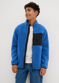 Fleecejacke BONPRIX, Jungen, Gr. 176/182, blau (blau, schwarz), Obermaterial: 100% Polyester. Futter: 100% Polyester, Jacken Fleecejacke, f&uuml;r Jungen, mit Kontrastdetails, aus Teddy-Fleece