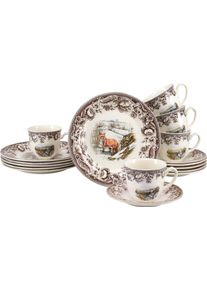 Kaffeeservice Creatable "Haydon Grove Bunt, Service 18-tlg.", braun (bunt), 18, Steingut, Geschirr-Sets, Kaffeeservice, Landhausstil, Tiermotive