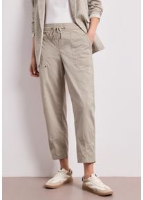 Schlupfhose Street One, Damen, Gr. 44, L&auml;nge 28, beige (clay sand), Web, Obermaterial: 98% Baumwolle, 2% Elasthan, bequem kn&ouml;chelfrei, Hosen Schlupfhose, Barrel Leg Hose in Papertouch-Qualit&auml;t